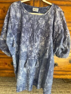 Vintage Dunes Blue Tie-Dye Tassel Boho Tunic Cover Up